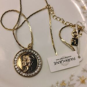 Park Lane Gold-Tone Medallion Soldier Cameo Pendant Necklace Rhinestone Halo
